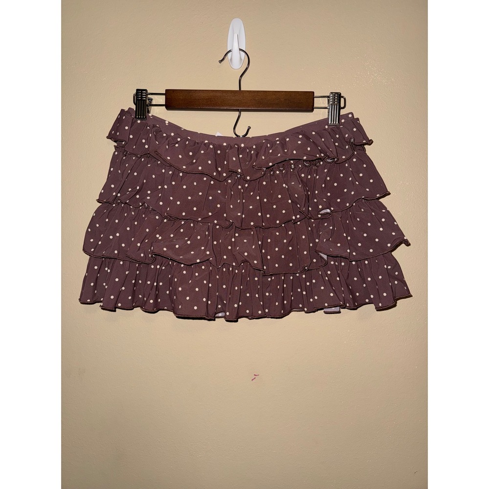 Urban Outfitters NWT Coquette Polka Dot Ruffle Mesh Skort Brown S Y2K Fairycore